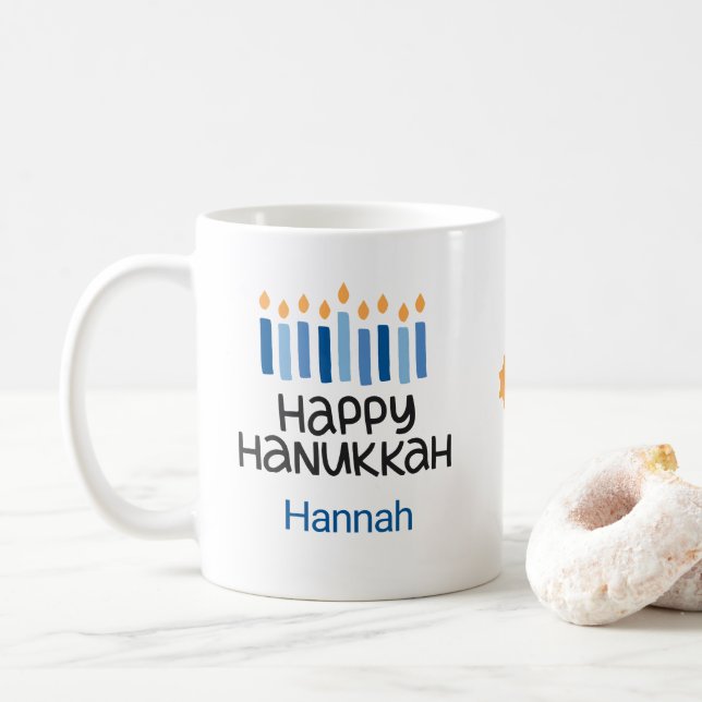 Taza De Café Feliz Hanukkah Niños Adorable Nombre Mug (Con donut)