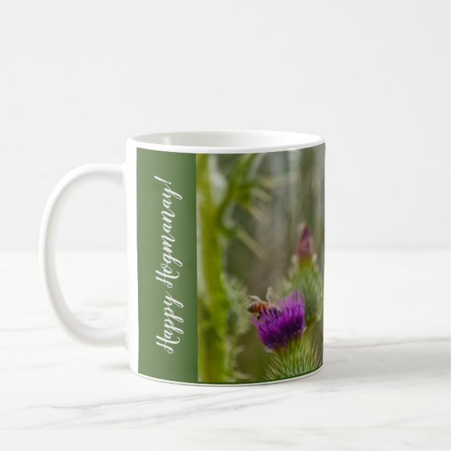 Taza De Café Feliz Hogmanay Escocia Thistle Honey Beis (Izquierda)
