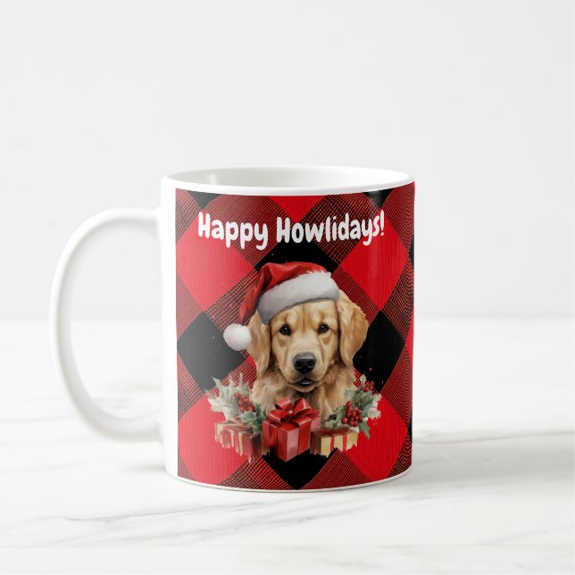 Taza De Café Felíz Howlidays Golden Retriever Buffalo Plantado (Izquierda)
