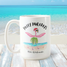 Feliz Huladays Flamingo Santa Beach Navidades