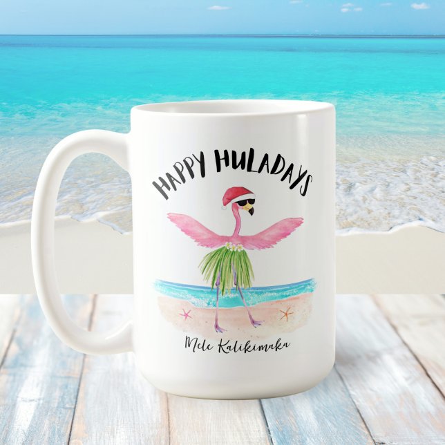 Taza De Café Feliz Huladays Flamingo Santa Beach Navidades (Subido por el creador)