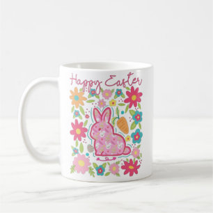 Taza De Café Feliz Ilustracion Conejo de Pascua