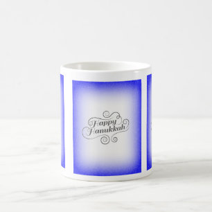 Taza De Café Feliz Janucá con fondo azul blanco de 2 tonos