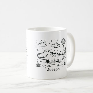 Taza De Café Feliz lagarto con globo - Arte de guardería