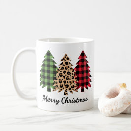 Taza De Café Feliz leopardo navideño y árboles plantados