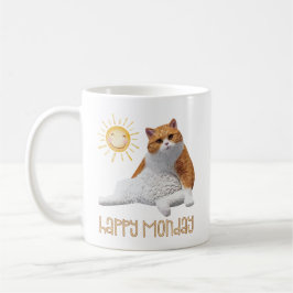 Taza De Café Feliz lunes Naranja Cat Funny Coworker