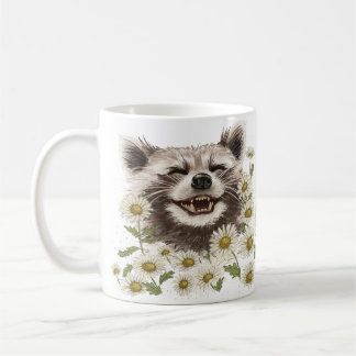 Taza De Café Feliz mapache en daisies