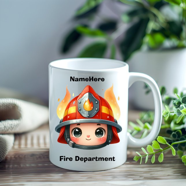 Taza De Café Feliz mascota de bomberos con llamas (Subido por el creador)