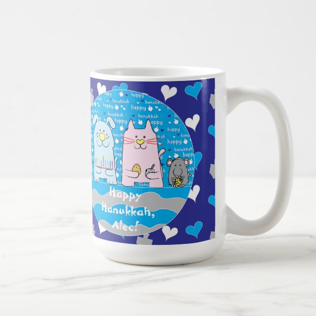Taza De Café Feliz MASCOTAS Chanukah/Hanukkah Mug Azul (Derecha)