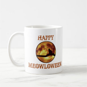 Taza De Café Feliz MEOWloween Luna Gato Negro Silueta Juego de 