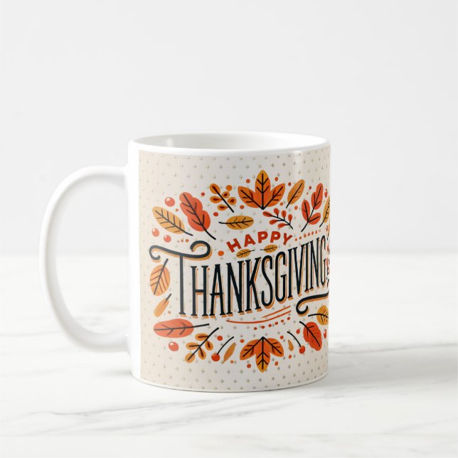Taza De Café Feliz Naranja de Acción de Gracias Hojas de Caída  (Izquierda)