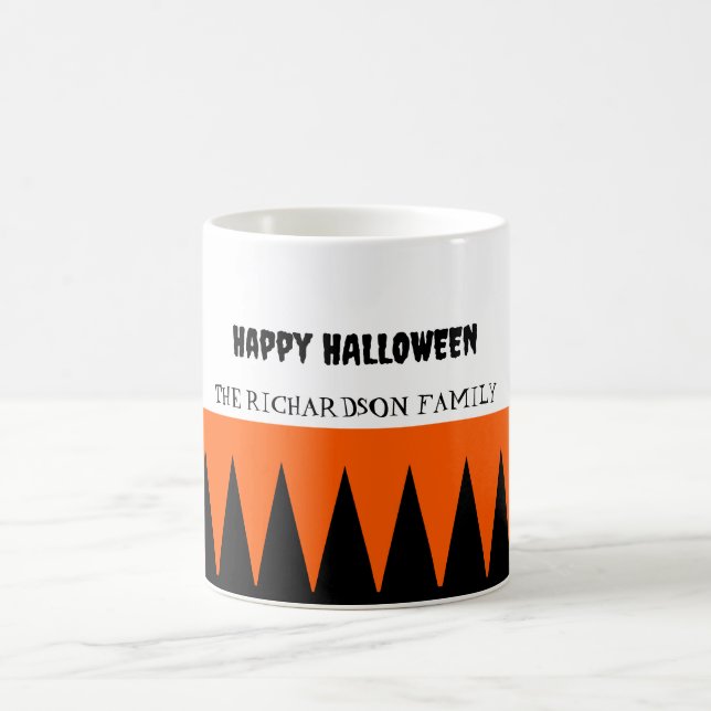 Taza De Café Feliz Naranja de Halloween negro personalizado (Centro)