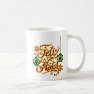 Taza De Café Feliz Natal Brasil Navidad de Oro