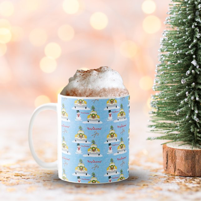 Taza De Café Feliz Navidad 1950 New York Yellow Cab Pattern (Retro ride, Yule guide, spreading cheer far and near!)