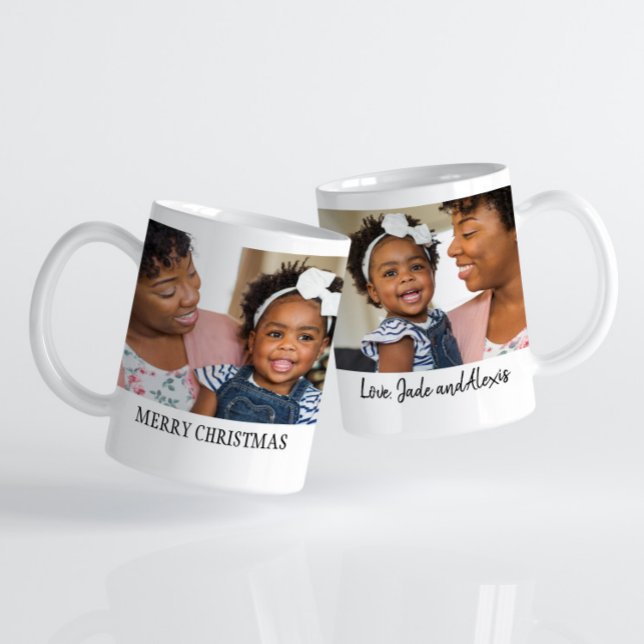 Taza De Café Feliz Navidad 2 foto Familia Abuela ("Merry Christmas" 2-photo holiday mug)