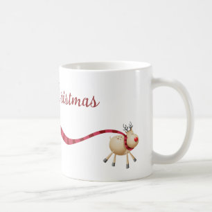 Taza De Café Feliz Navidad a los renos con una larga bufanda
