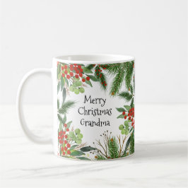 Taza De Café Feliz Navidad Abuela Verde Rojo Festividad Holly