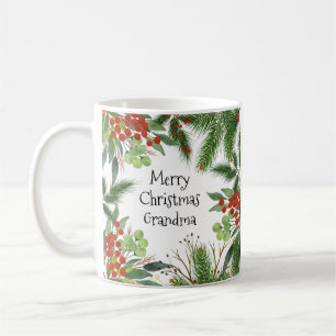 Taza De Café Feliz Navidad Abuela Verde Rojo Festividad Holly