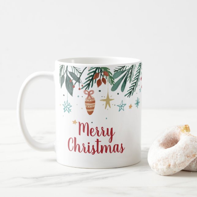 Taza De Café Feliz Navidad, acuarela Árbol de Navidad Gift Ta (Con donut)