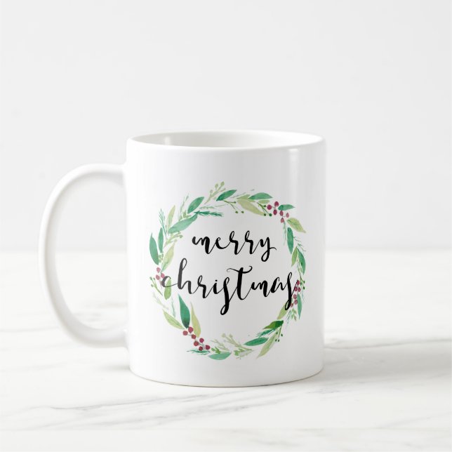Taza De Café Feliz Navidad acuarela Navidad Moda de guirnaldas  (Izquierda)