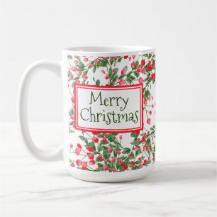 Taza De Café Feliz Navidad acuarela Red Berries Mug