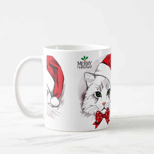 Taza De Café Feliz Navidad al gato blanco (Izquierda)