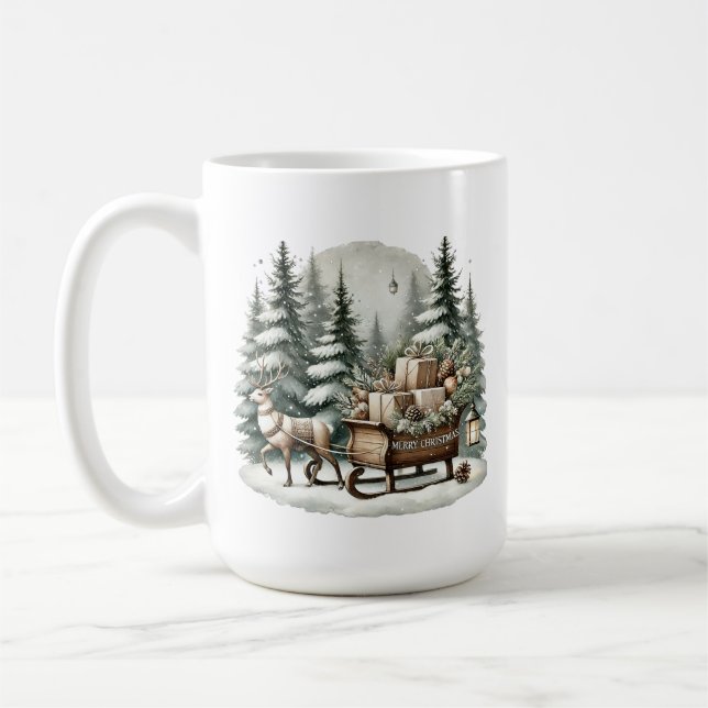 Taza De Café Feliz Navidad añada trineo de reno monograma (Izquierda)