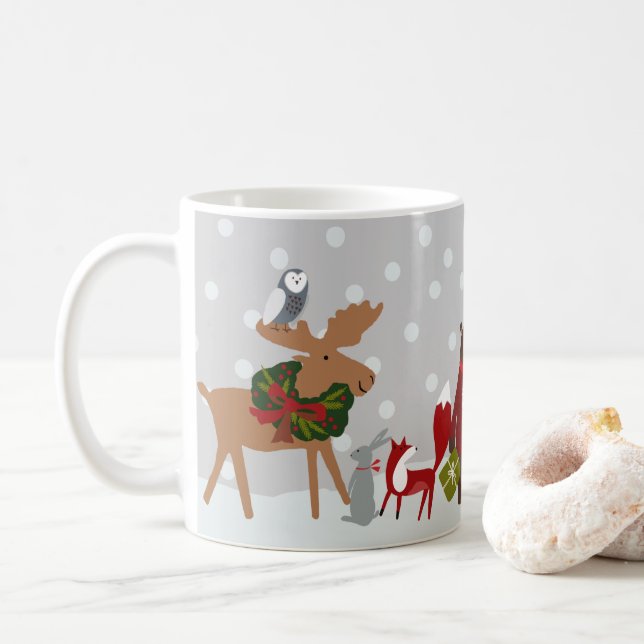 Taza De Café Feliz Navidad: Animales de Woodland Nieve Personal (Con donut)