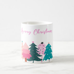Taza De Café feliz navidad árboles de navidad rosados