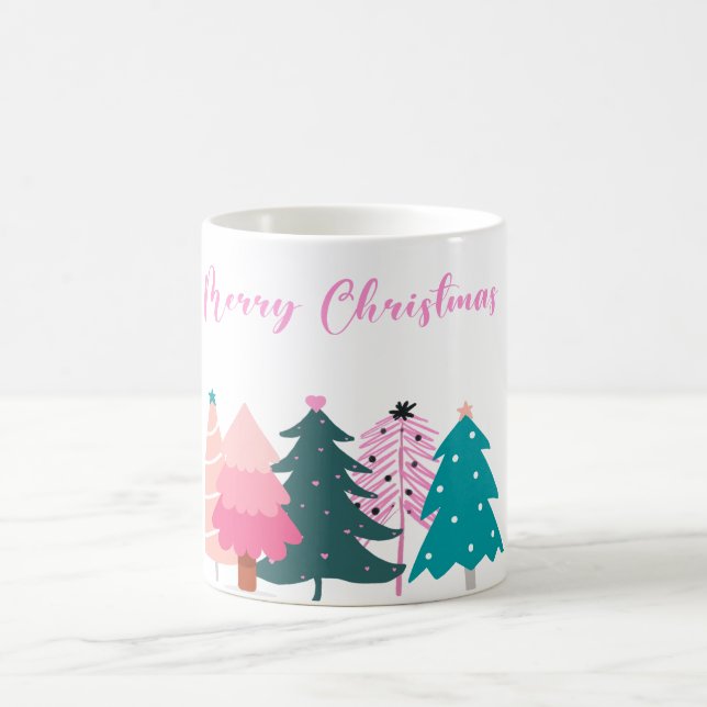 Taza De Café feliz navidad árboles de navidad rosados (Centro)