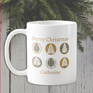 Taza De Café Feliz Navidad Árboles elegantes