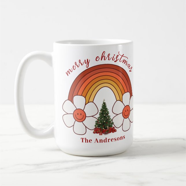 Taza De Café Feliz Navidad Arcoiris Mug Personalizado (Izquierda)