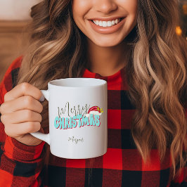 Taza De Café Feliz Navidad Azul Rojo Festividad Retro Añadir no