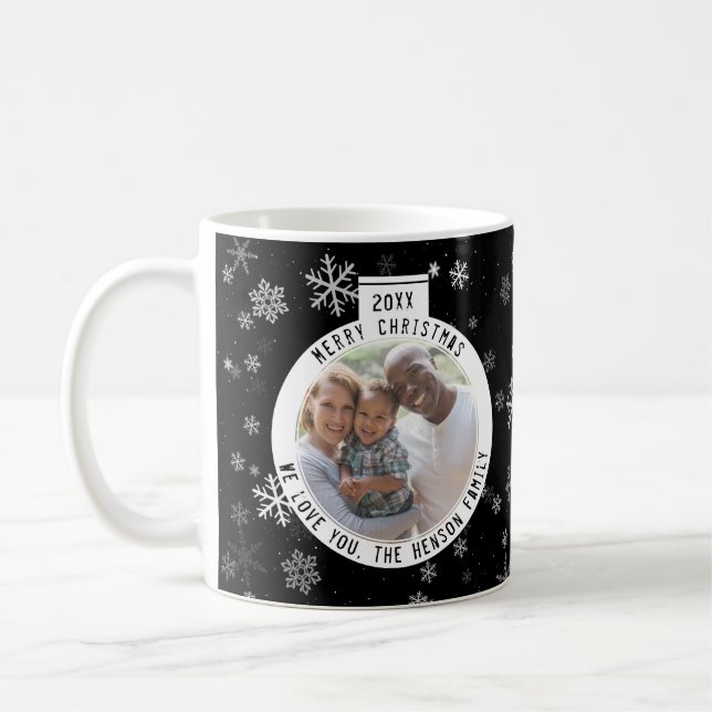 Taza De Café Feliz Navidad Ball Snowflake Negro y Blanco (Izquierda)