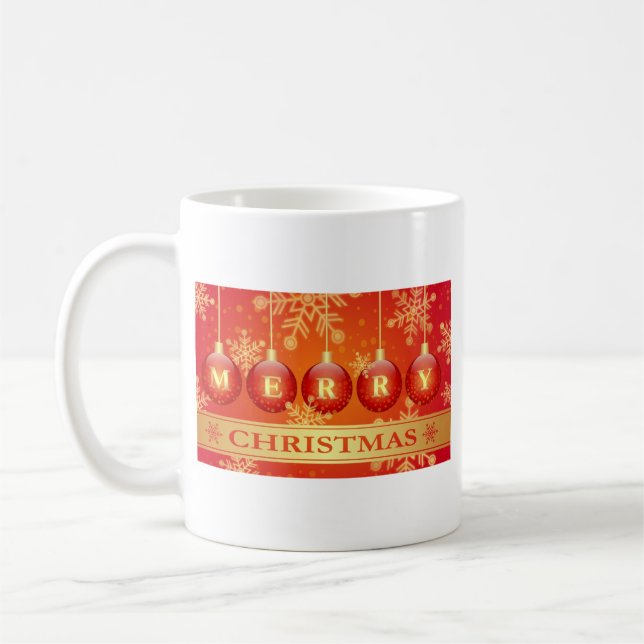 Taza De Café Feliz Navidad Baubles Red Gold Mug & Hot Cocoa (Izquierda)