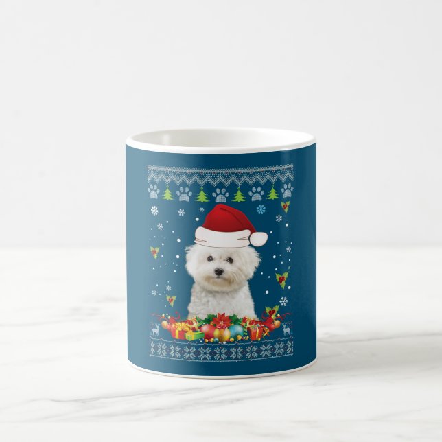 Taza De Café Feliz Navidad Bichons Frise Dog Ugly Sweater (Centro)