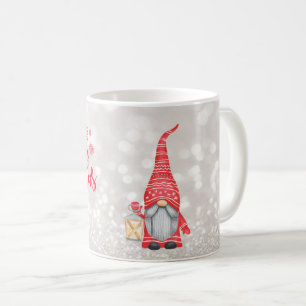 Taza De Café Feliz Navidad, Bokeh Brillante, Gnomo Adorable  