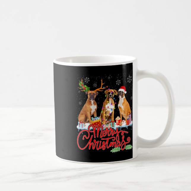 Taza De Café Feliz Navidad Boxer Perro Santa Luz del Reno Xma (Derecha)