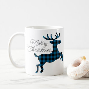 Taza De Café Feliz Navidad Buck en Blue Black BuffalCheck