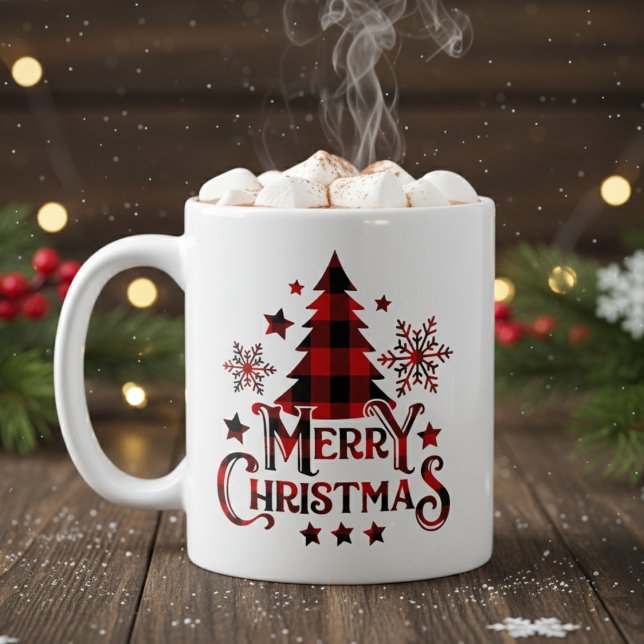 Taza De Café Feliz Navidad Búfalo Jugado Navidad (Merry Christmas Buffalo Plaid Holiday Coffee Mug)