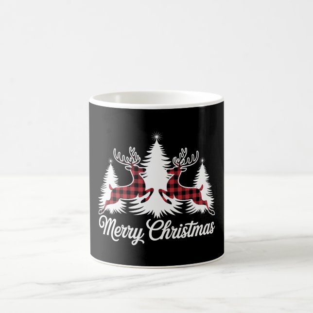 Taza De Café Feliz Navidad Búfalo Plaid Cute Reindeo Navidad (Centro)