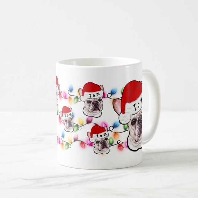 Taza De Café Feliz Navidad Bulldog francés con sombrero Santa (Anverso derecho)