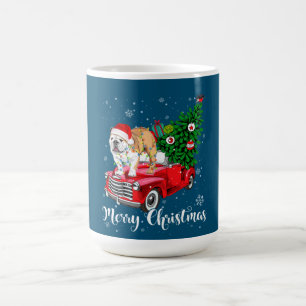 Taza De Café Feliz Navidad Bulldog inglés Santa Red Truck Xm
