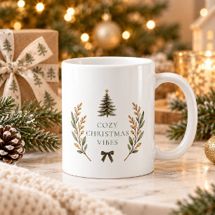Taza De Café Feliz Navidad Cabaña de Invierno Verde Oliva Famil