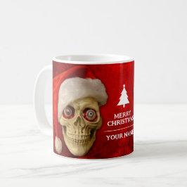 Taza De Café Feliz Navidad. Calavera con sombrero Santa