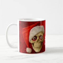 Taza De Café Feliz Navidad. Calavera con sombrero Santa