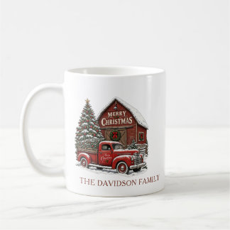 Taza De Café Feliz Navidad Camión Rojo Nombre de Familia Person