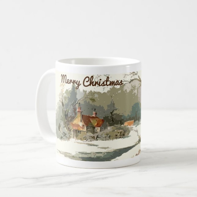 Taza De Café Feliz Navidad - Casa en invierno Mug (Anverso izquierdo)
