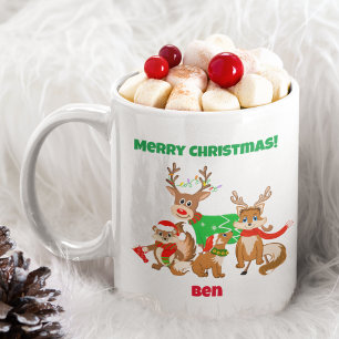 Taza De Café ¡Feliz Navidad! Ciervo, Zorros y Ardilla lindos
