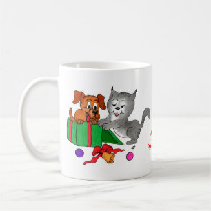 Taza De Café Feliz Navidad con gato y pipa